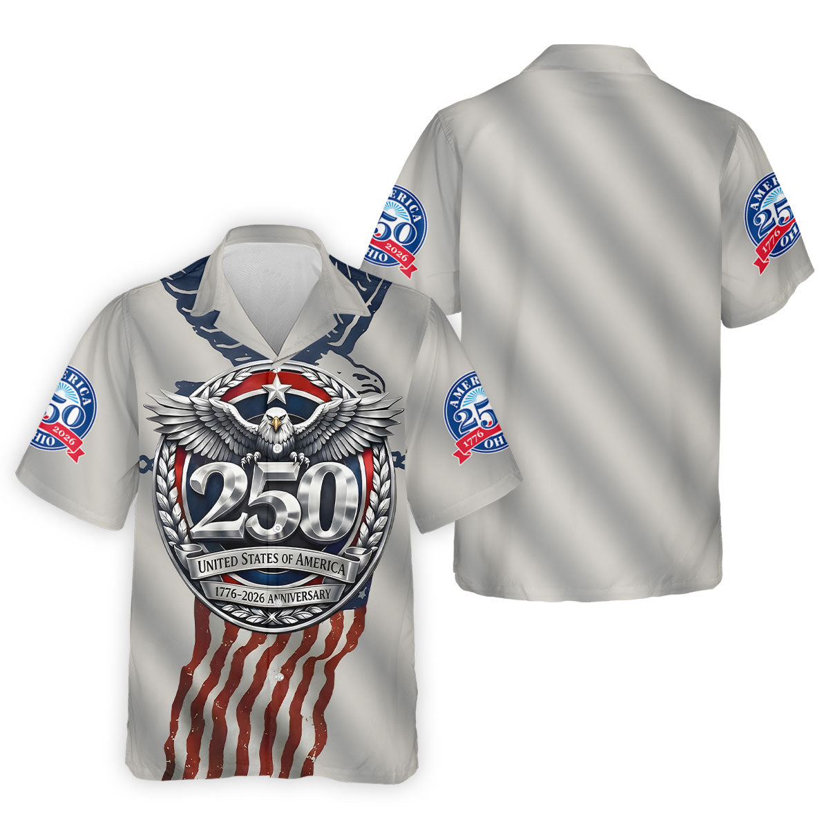 250 US 1776-2026 Anniversary Silver Print Golf Tops For Men, Patriotic 4th Of July Golf Shirts For Men