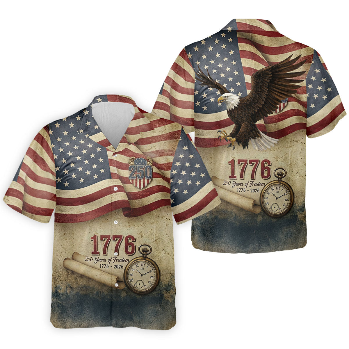 250 Years Of Freedom Vintage Golf Shirt, 4th Of July Patriotic Golf Shirts For Men