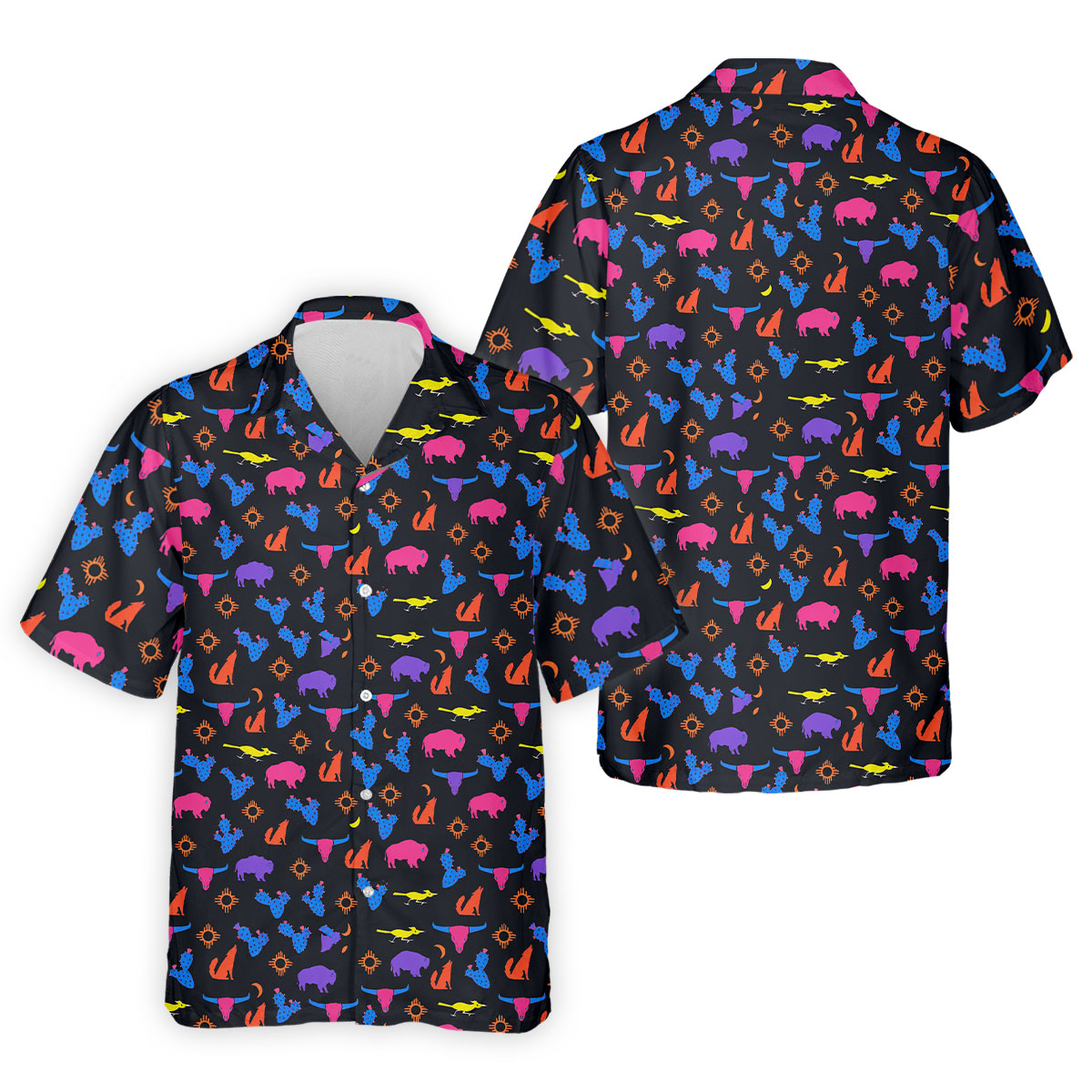 Neon Desert Cactus Buffalo Hawaiian Golf Shirt, Mens Golf Polo, Printed Golf Shirts