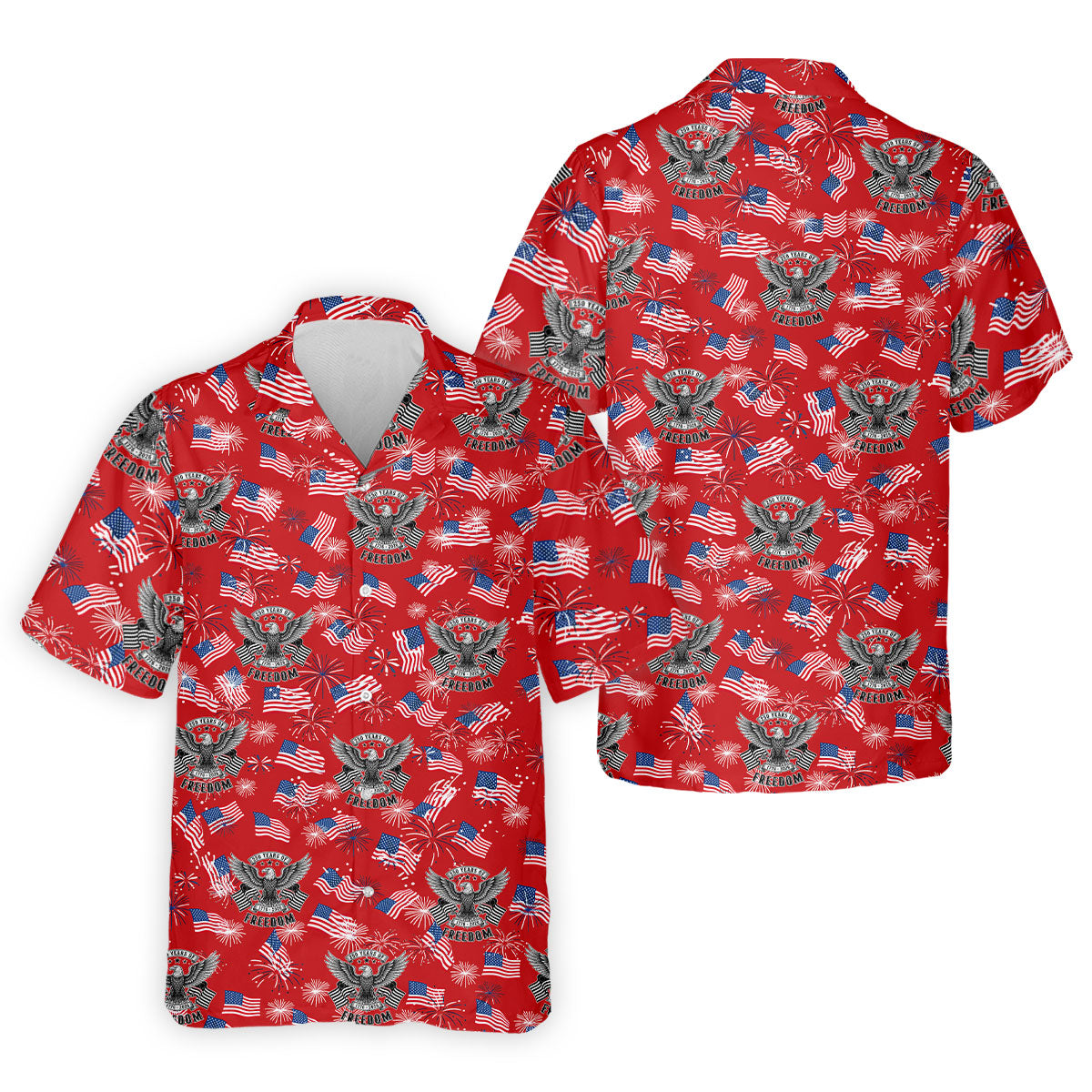 250 Years Of Freedom Festive Flag Vintage Red Golf Shirt, Patriotic 4th Of July Golf Shirts For Men