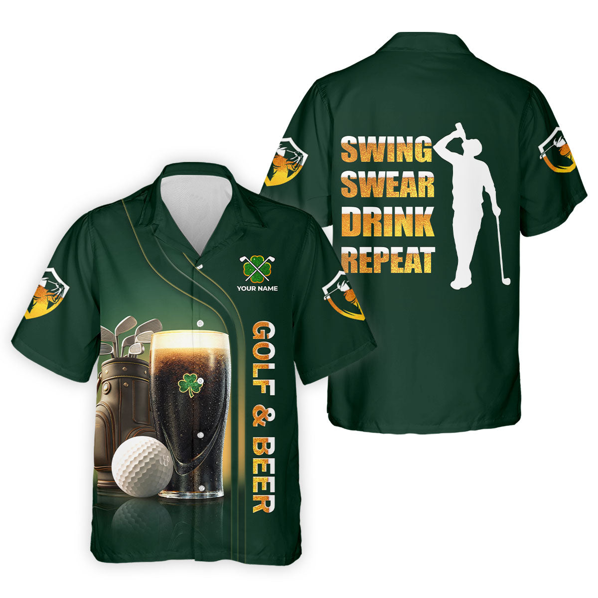Swing Swear Drink Repeat Golf And Beer St Patrick's Day Green Golf Tops For Men, Golf Shirts For Men