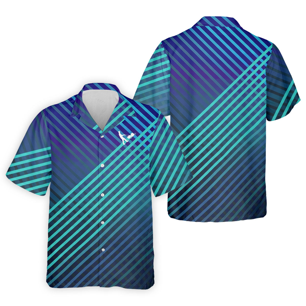 Teal And Purple Striped Pattern Golf Tops For Men, Performance Golf Shirt, Polo Shirt Men