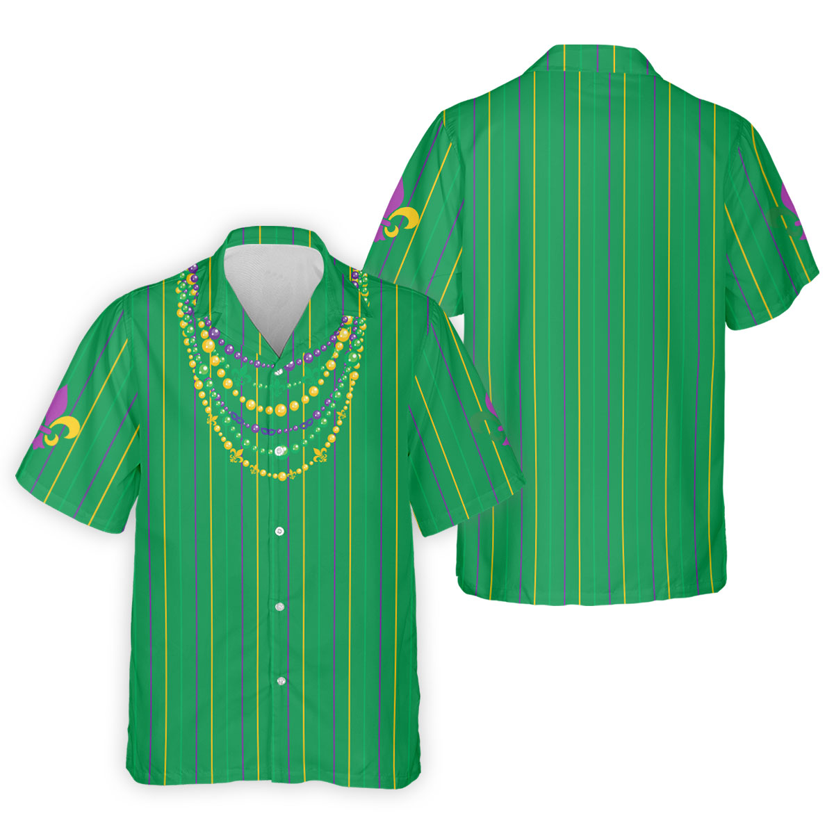 Mardi Gras Beads Necklaces Print Green Golf Shirt, Golf Tops For Men, Polo ShirtFor Men, Golf Shirts For Men