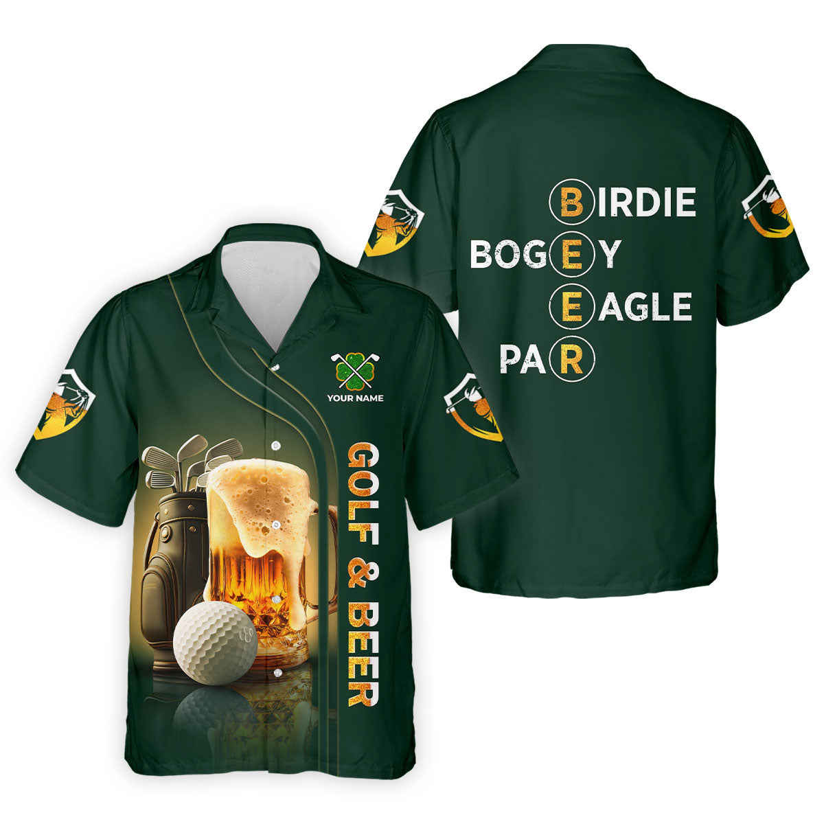 Golf Beer Birdie Bogey Eagle Par St Patrick's Day Green Golf Polos For Men, Golf Shirts For Men, St Patricks Day Golf Shirt