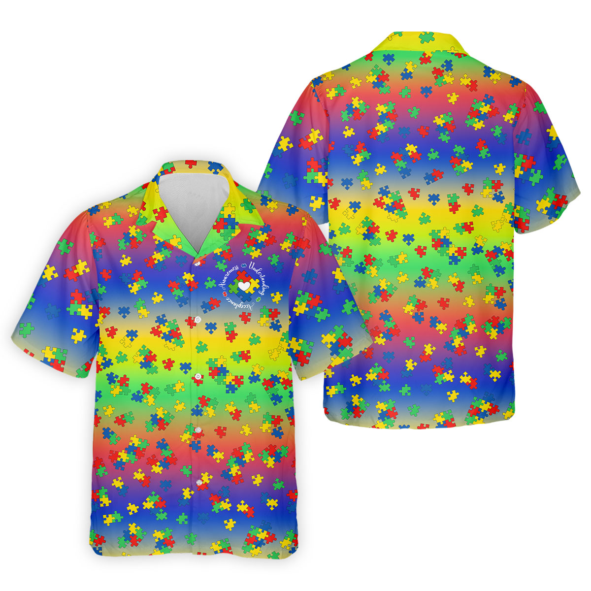 Acceptance Awareness Understanding Autism Puzzle Rainbow Gradient Golf Tops For Men, Golf Shirts For Men