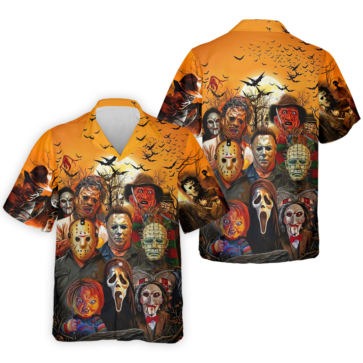 Halloween Horror Character Sunset Hawaiian Golf Shirt, Men's Golf Shirt, Printed Golf Shirts
