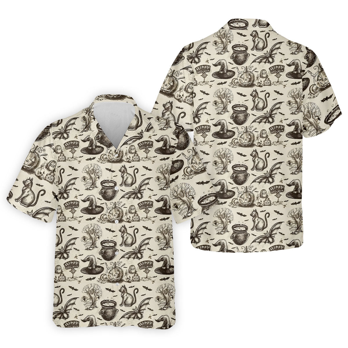 Halloween Witch Cat Pattern Men's Funny Golf Shirts, Unique Gift For Golfer, Polo For Men