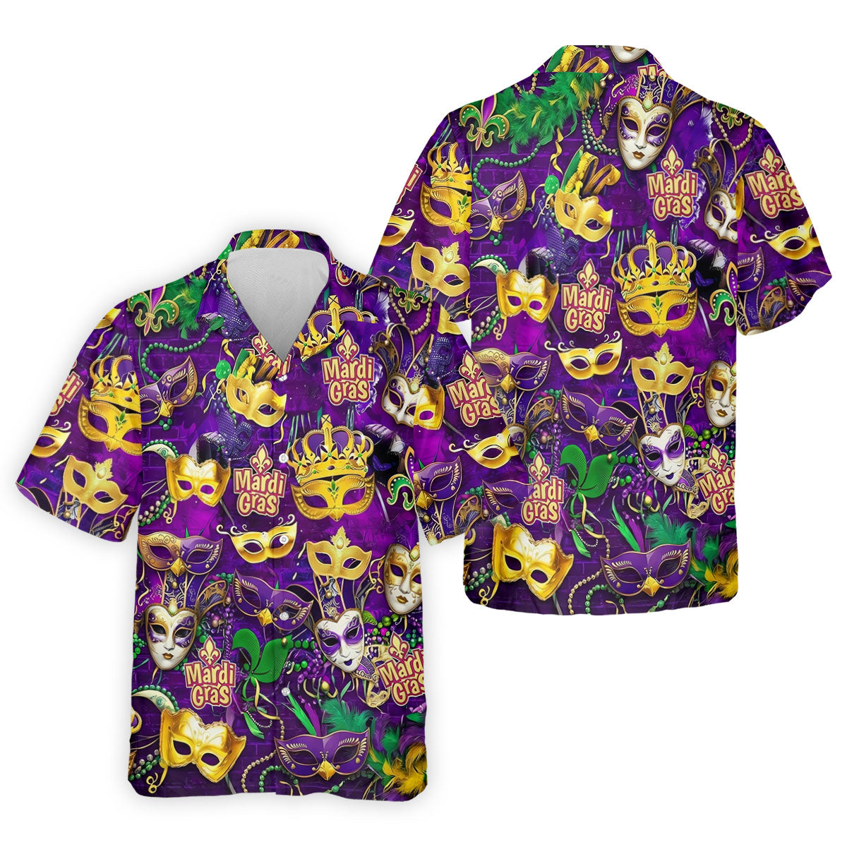 Purple Green Gold Festival Mask Mardi Gras Golf Shirt, Golf Tops For Men, Golf Shirts For Men