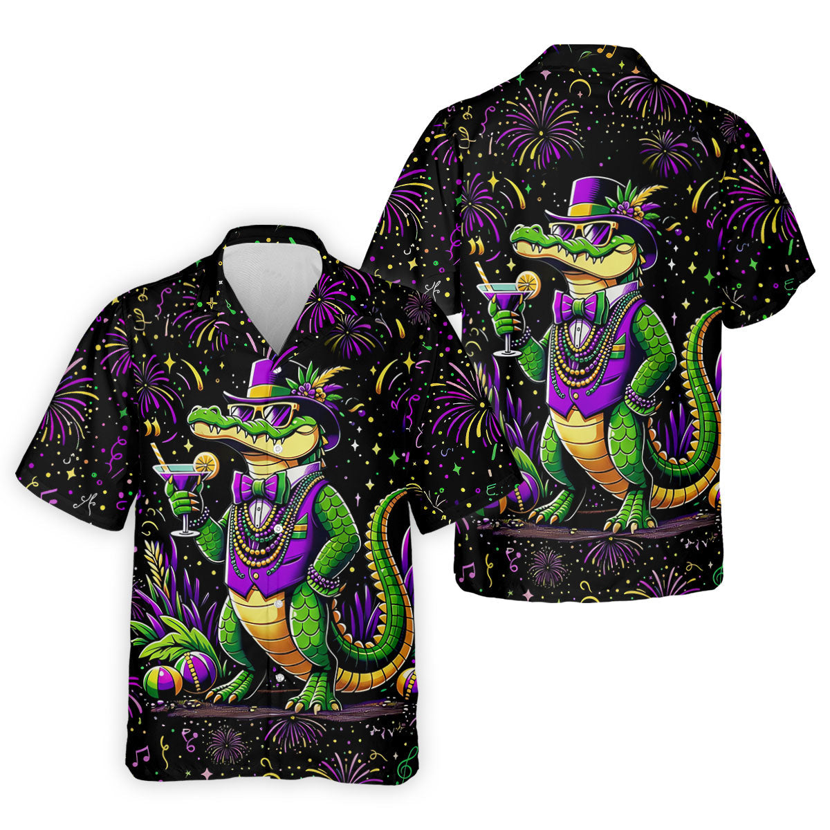 Mardi Gras Aligator Purple Green Gold Confetti Star Golf Tops For Men, Polo ShirtFor Men, Golf Shirts For Men
