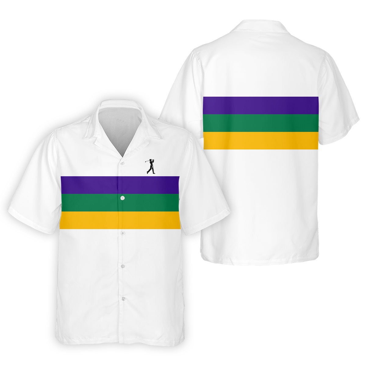 Mardi Gras Purple Green Gold Horizontal Stripes White Golf Shirt, Golf Tops For Men, Polo ShirtFor Men