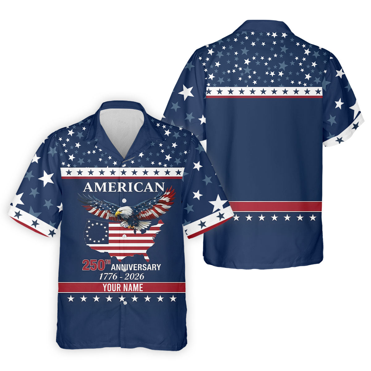American Bald Eagle 250th Anniversary Patriotic Stars Golf Shirt, 4th Of July Golf Shirts For Men