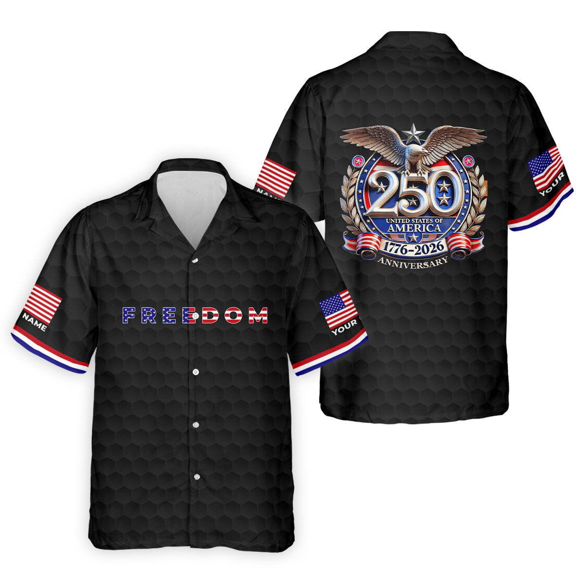 Freedom American Bald Eagle 250th Anniversary Black Golf Shirt, Patriotic 4th Of July Golf Shirts For Men