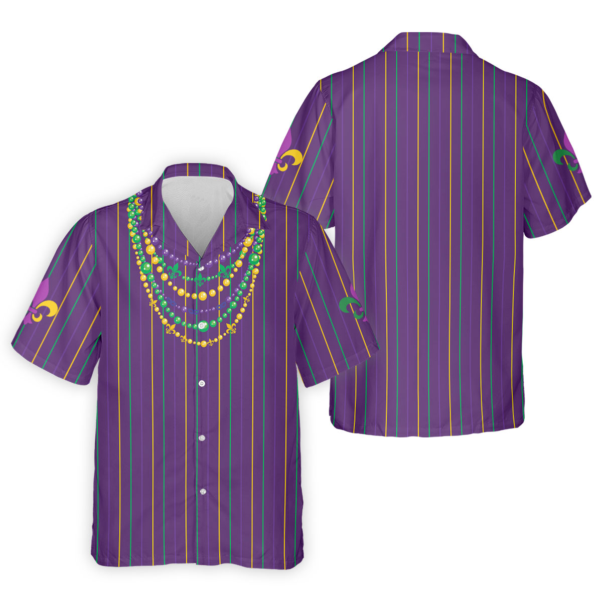 Mardi Gras Beads Necklaces Print Purple Golf Shirt, Golf Tops For Men, Polo ShirtFor Men, Golf Shirts For Men