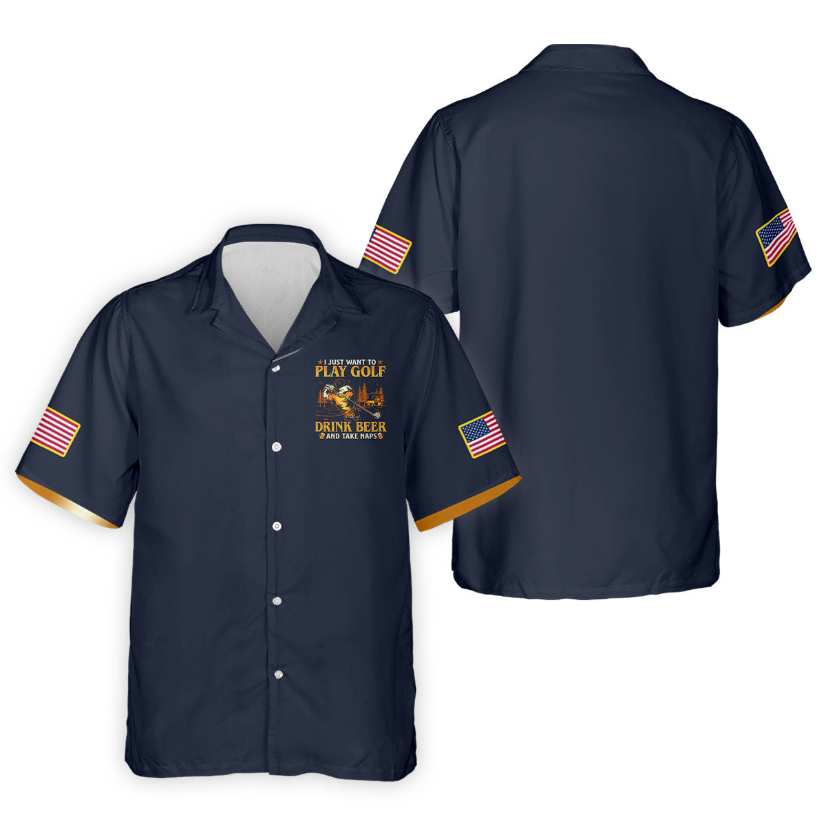 I Just Want To Play Golf Drink Beer And Take Naps Navy Golf Shirt, Men's Funny Golf Shirts
