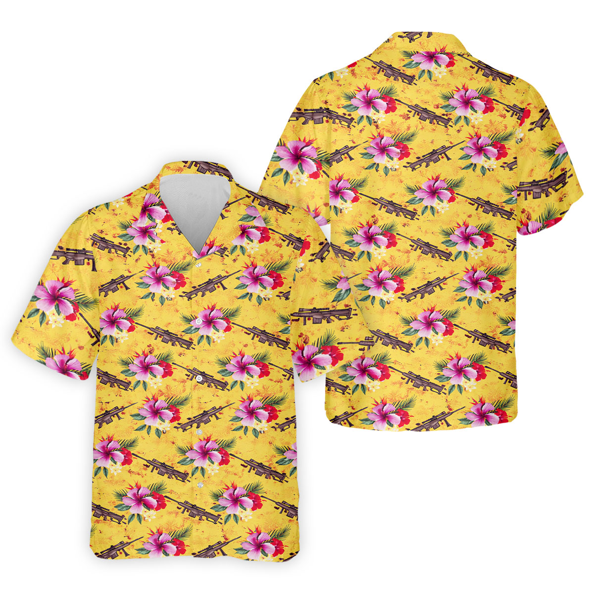 Floral Pattern Army Theme Hawaiian Yellow Golf Shirt, Men's Golf Polo Shirtlf Shirts For Men