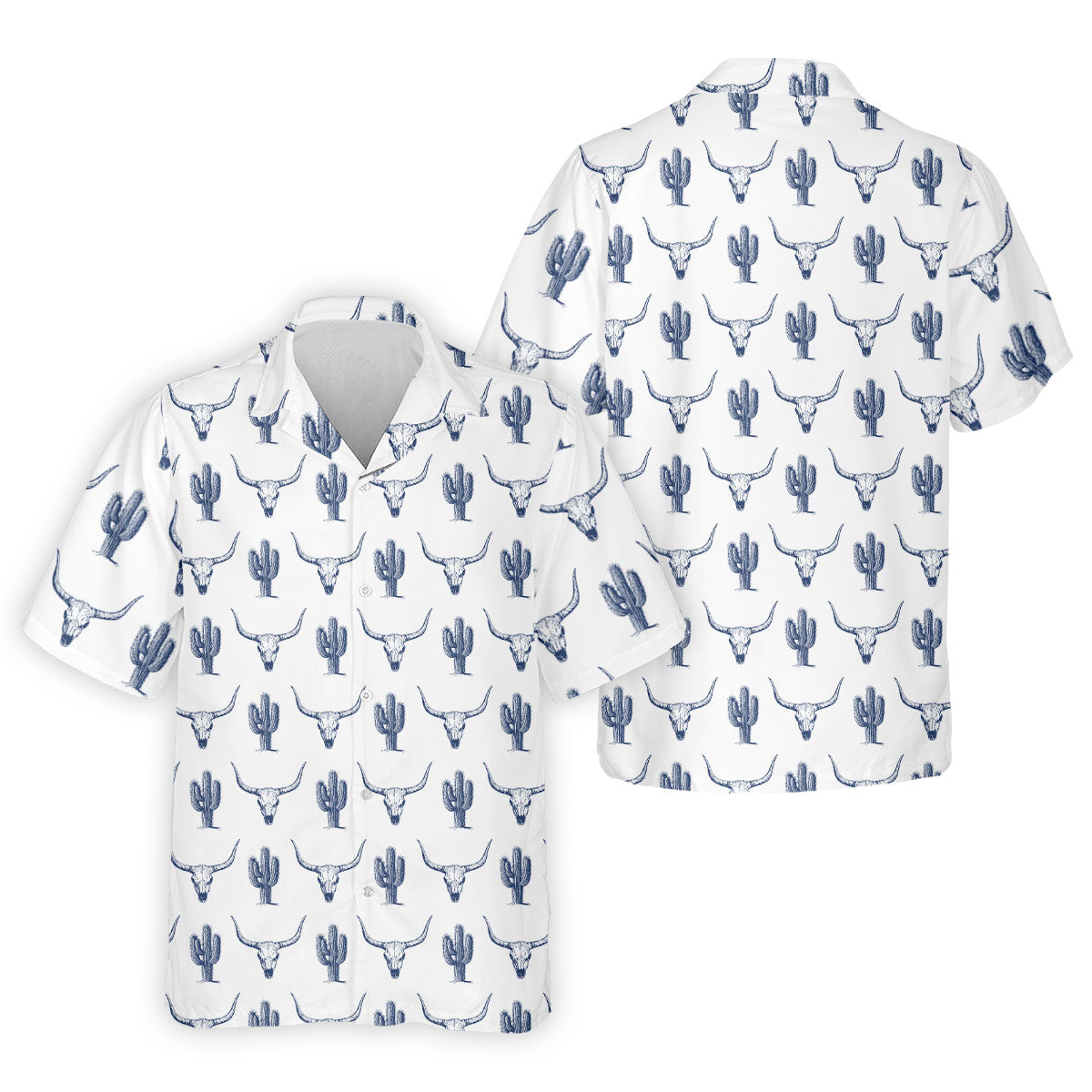 Western Longhorn And Cactus Pattern Hawaiian Golf Shirt, Golf Shirts For Men, Polo Shirts For Men