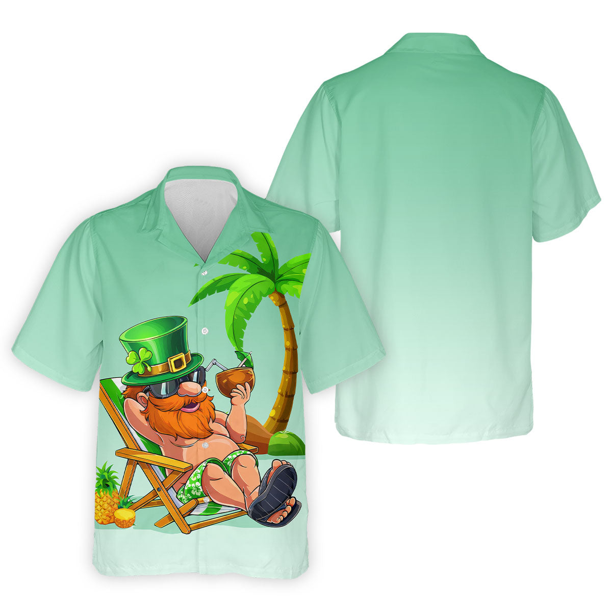 Leprechaun St Patrick's Day Hawaiian Summer Fun Golf Shirt, Golf Tops For Men, Golf Shirts For Men