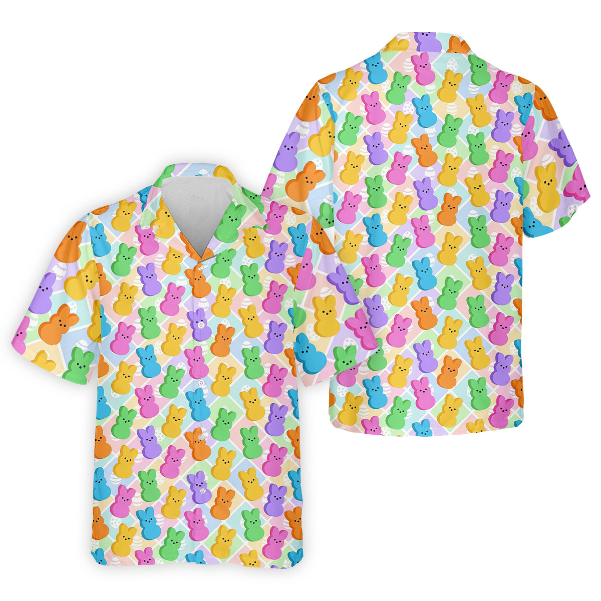 Pastel Easter Peeps Colorful Checkered Golf Shirts For Men, Cute Golf Outfit, Polo ShirtFor Men