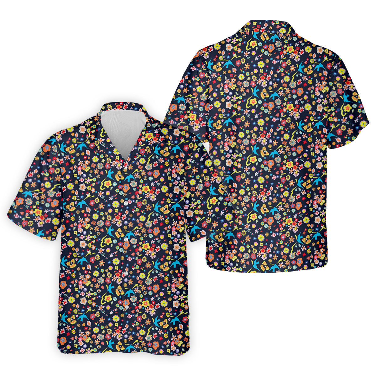 Colorful Floral Bird Garden Golf Shirt, Mens Golf Polo, Printed Golf Shirts