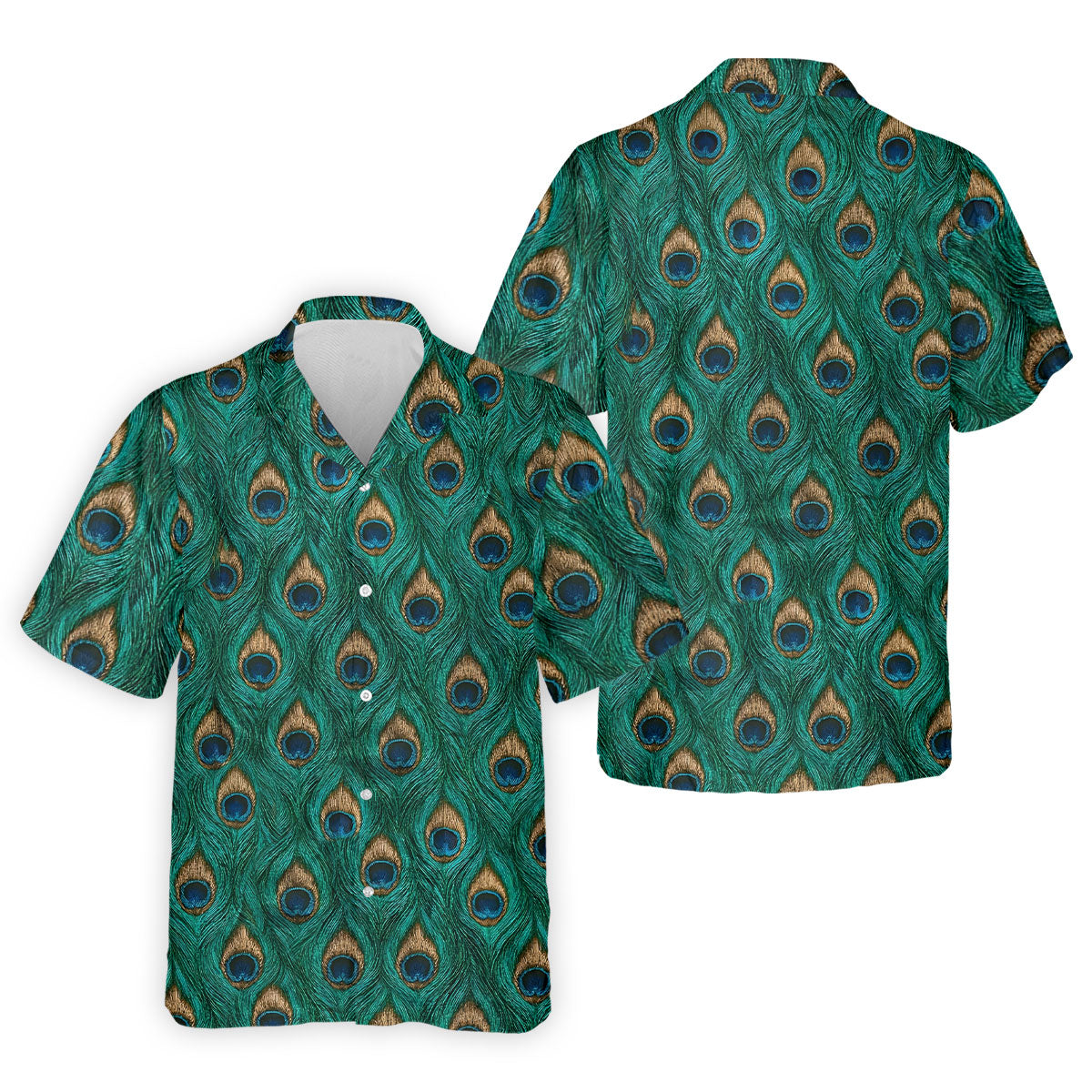 Peacock Feather Pattern Hawaiian Golf Shirt, Hawaiian Golf Shirt, Mens Golf Shirts, Golf Apparel For Men