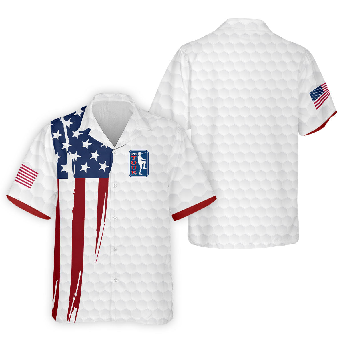 Golf Ball Pattern WTF Tour US Flag 4th Of July Patriotic Golf Shirt, 250th Anniversary Polo ShirtFor Men