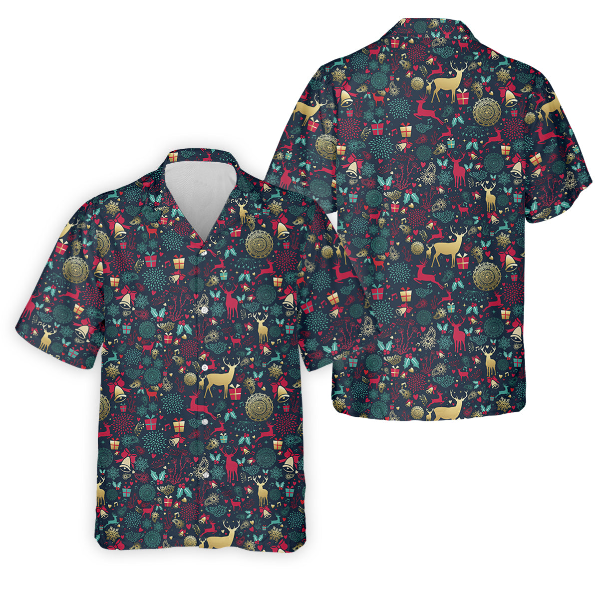 Vintage Reindeer Bell Dark Navy Christmas Golf Tops For Men, Gift Christmas Golf Shirt Polos, Men Golf Apparel