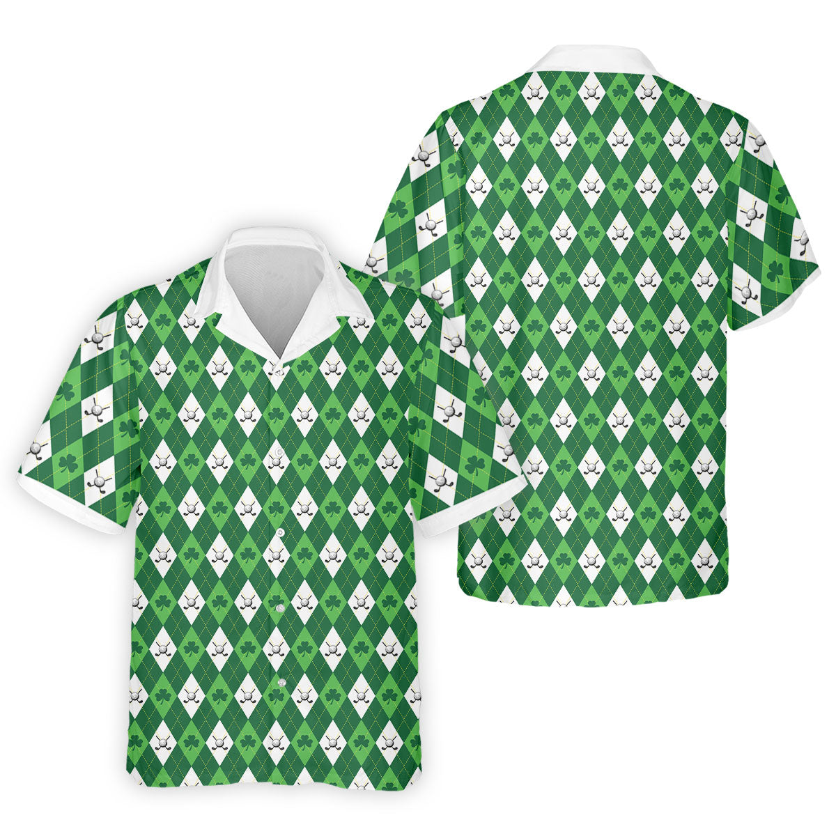 St Patrick's Day Shamrock Argyle Pattern Green And White Argyle Golf Shirt, Polo ShirtFor Men, Golf Shirts For Men