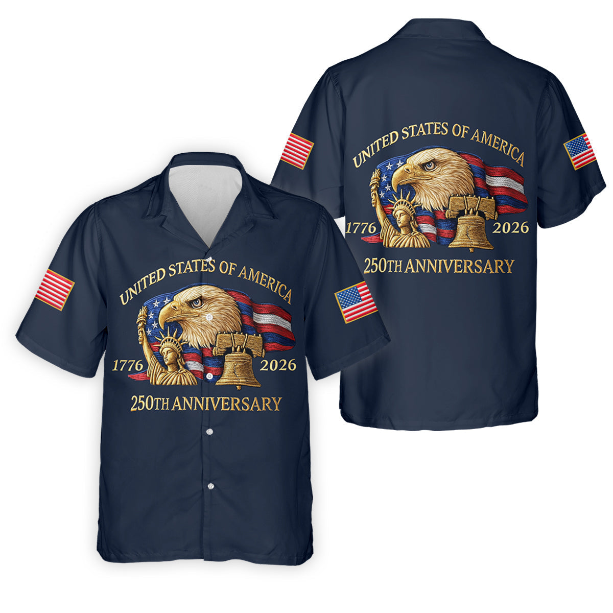 US America 250th Anniversary Patriot Eagle Embroidery Effect Golf Tops For Men, Patriot Golf Shirts For Men