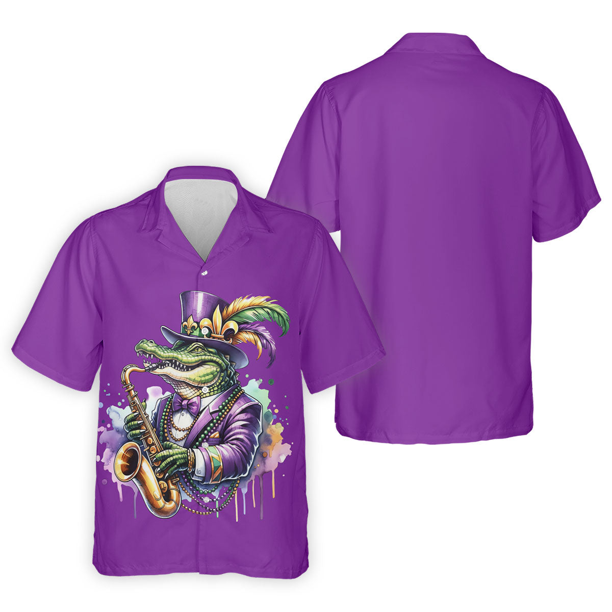 Mardi Gras Alligator Playing Saxophone Purple Golf Shirt, Golf Shirts For Men, Polo ShirtFor Men
