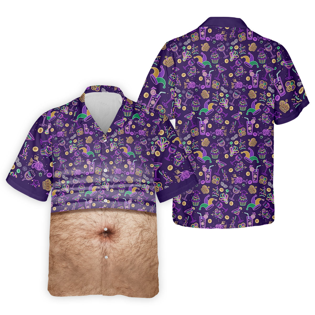 Purple Green Gold Mardi Gras Food Funny Tummy Golf Shirts For Men, Men's Funny Golf Shirts, Polo ShirtFor Men