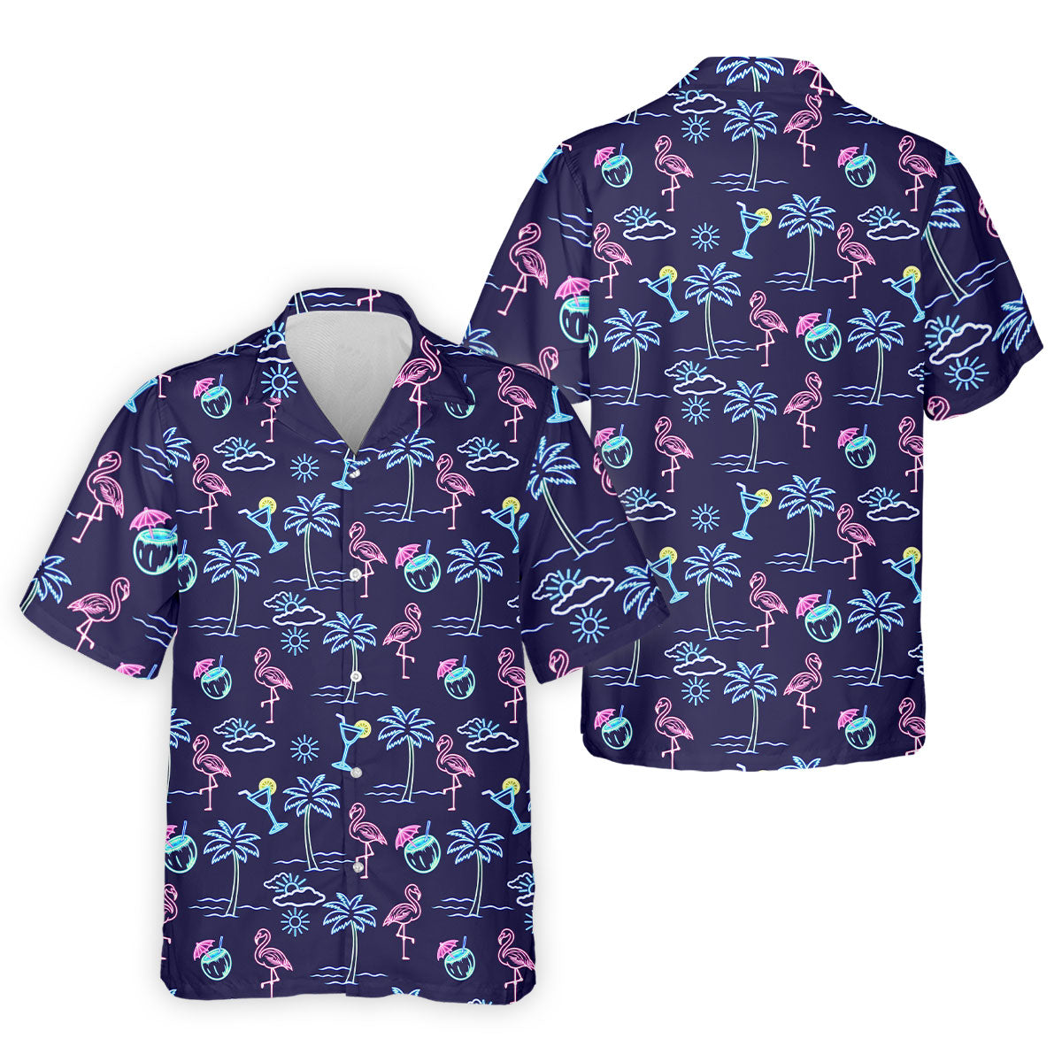 Neon Line Tropical Flamingo Hawaiian Golf Shirt, Polo Shirtor Men, Golfing Apparel