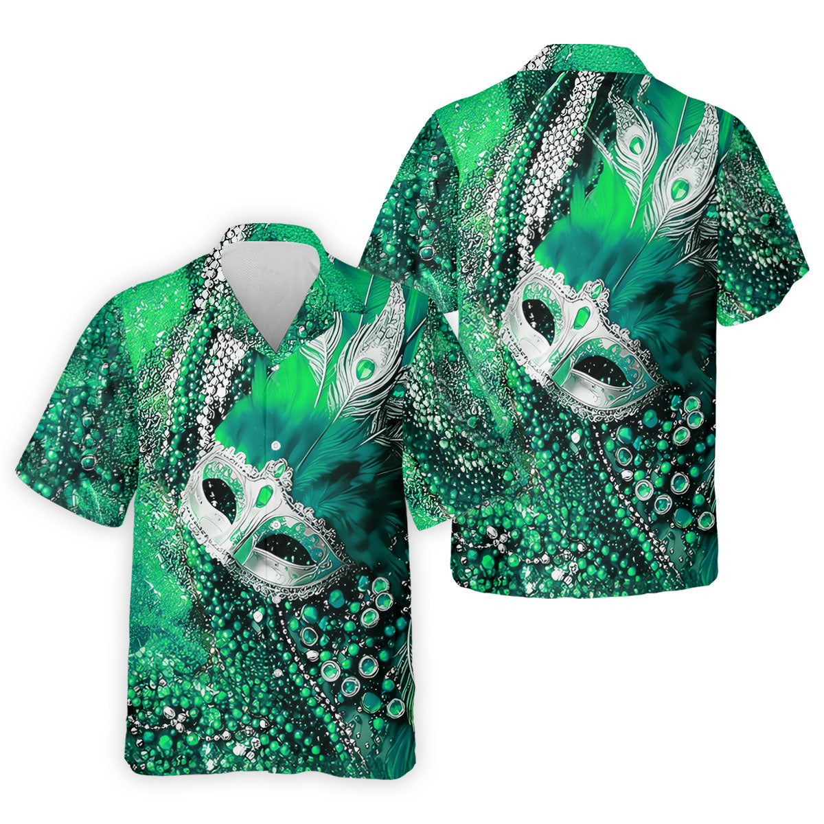 Mardi Gras Masquerade Mask Feather Beads Green Golf Shirt, Polo ShirtFor Men, Golf Shirts For Men
