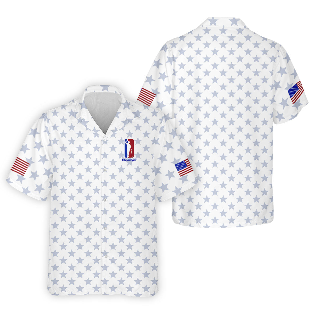 Suck At Golf Patriotic 4th Of July Stars Pattern White Golf Shirt, 250th Anniversary Golf Shirts For Men