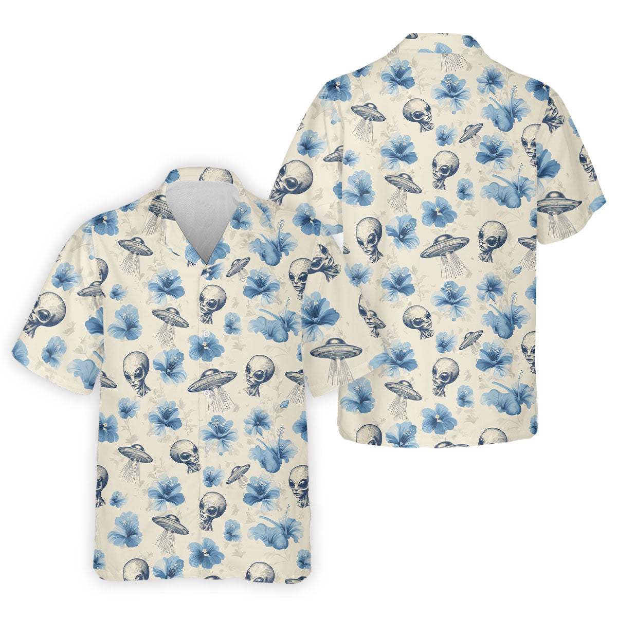 Funny Alien Blue Hibicus Tropical Theme Hawaiian Golf Shirt, Polo ShirtFor Men, Golfing Apparel