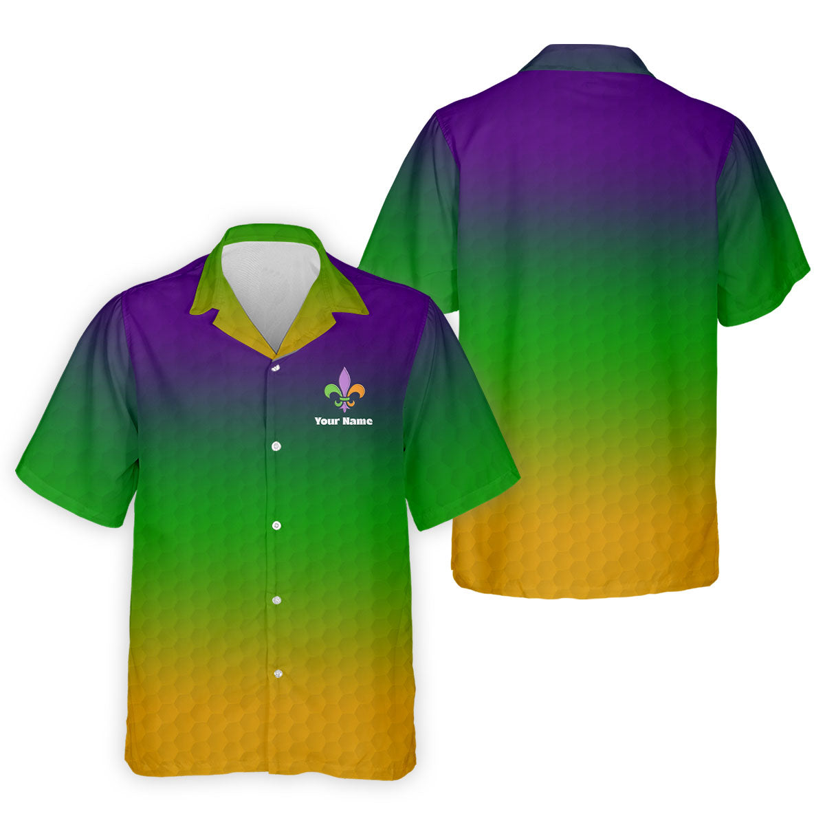 Mardi Gras Purple Gold Green Blended Color Golf Ball Pattern Golf Tops For Men, Polo ShirtFor Men