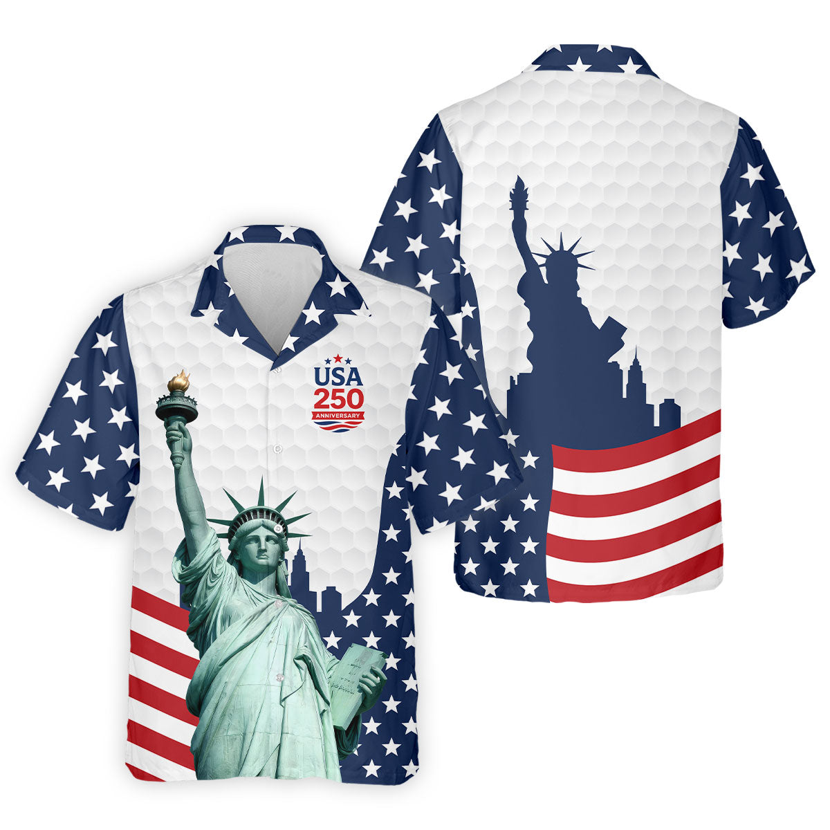 USA 250 Anniversary Statue Of Liberty White Golf Shirt, Patriotic Golf Shirt, 4th Of July Golf Shirts For Men