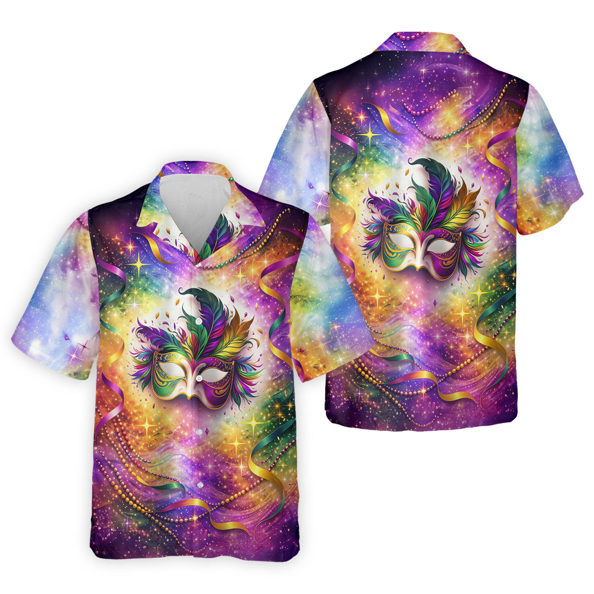 Carnival Mask Feather Print Purple Green Gold Dazzling Effect Mardi Gras Polo ShirtFor Men, Golf Shirts For Men
