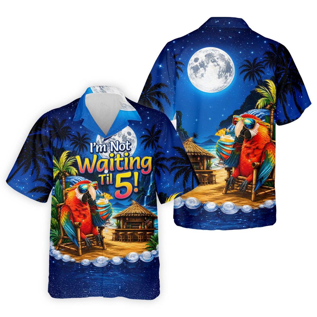 Parrot Drinking Cocktail Tiki Bar Not Waiting Til 5 Golf Shirt, Golf Shirts For Men, Hawaiian Golf Shirt, Mens Golf Apparel