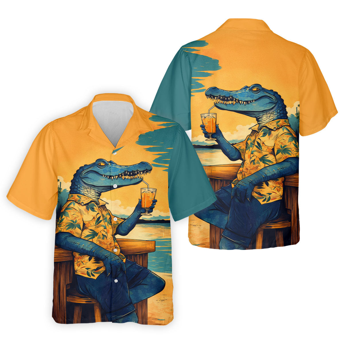 Funny Crocodile Tropical Theme Hawaiian Golf Shirt, Polo Shirt Men, Golfing Apparel