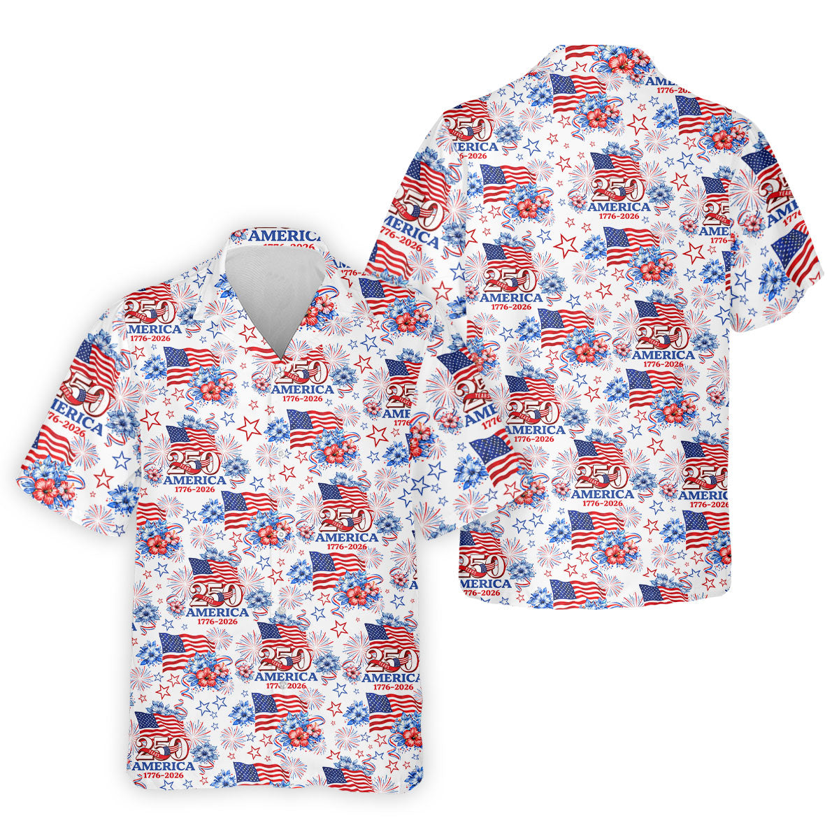 250 Years America 1776-2026 Hibiscus Tropical Flowers 4th Of July Golf Shirt, Golf Shirts For Men