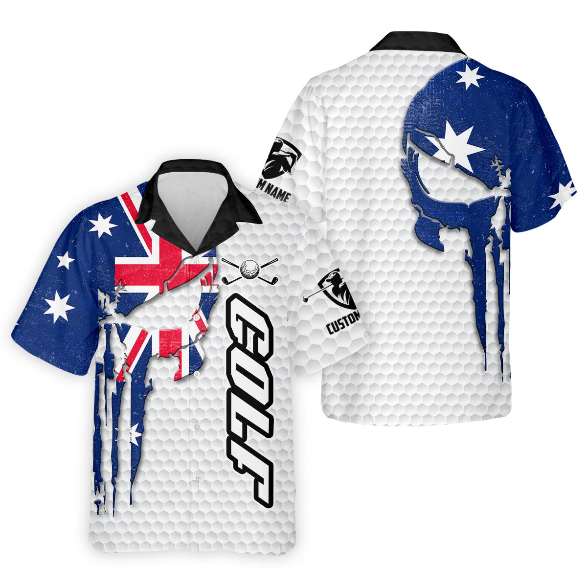 Cool Skull Golf Ball Pattern Australia Flag Print White Golf Shirt, Polo Shirtor Men