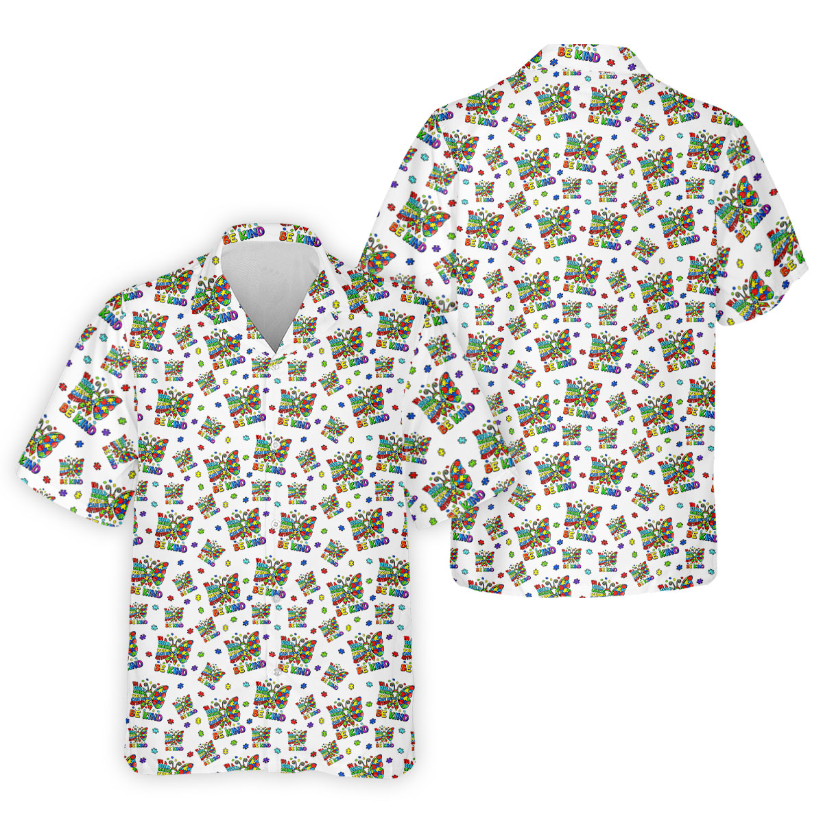 In A World Where You Can Be Anything Be Kind Rainbow Butterfly Autism Awareness White Golf Shirt, Golf Shirts For Men