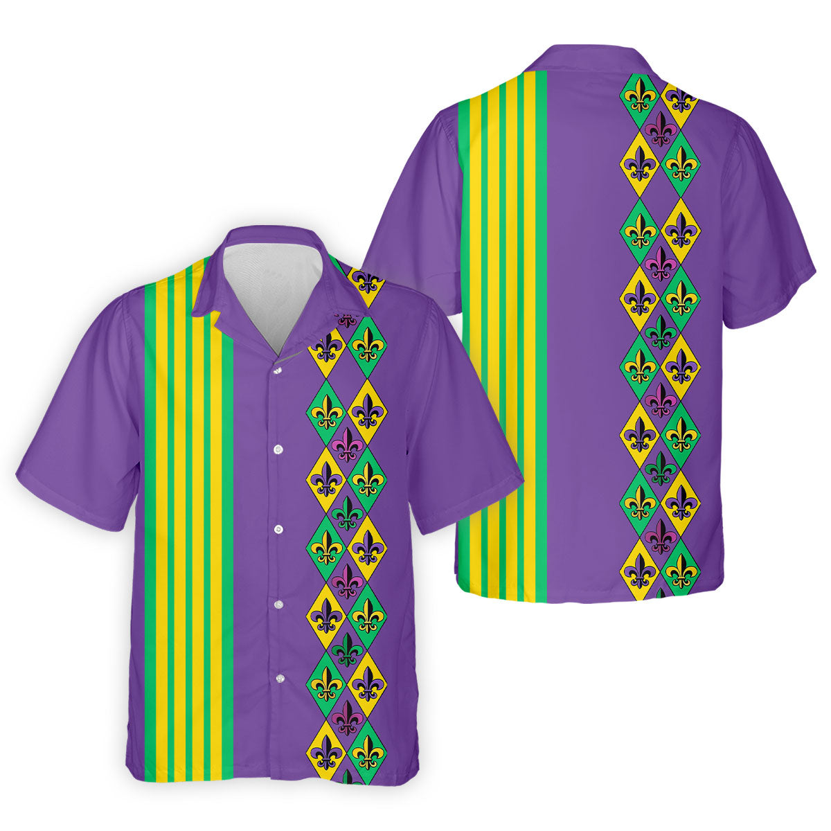 Fleur De Lis Argyle Pattern Purple Green Gold Stripes Golf Tops For Men, Polo ShirtFor Men, Golf Shirts For Men
