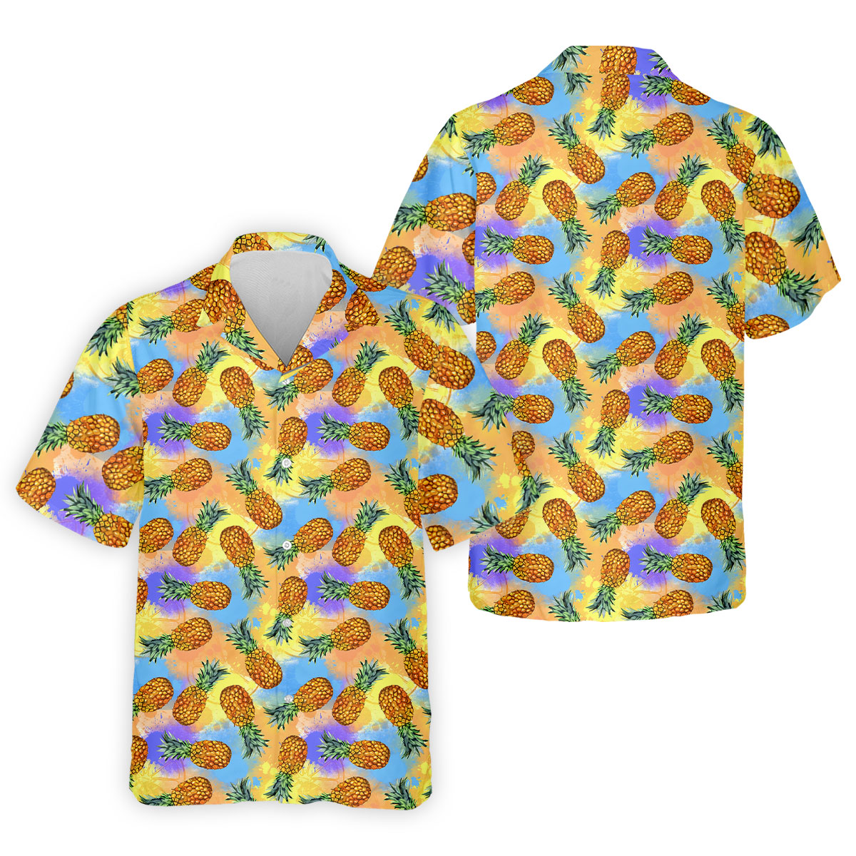 Watercolor Pineapple Tropical Pattern Design Hawaiian Golf Shirt, Golf Shirts For Men, Polo Shirts For Men