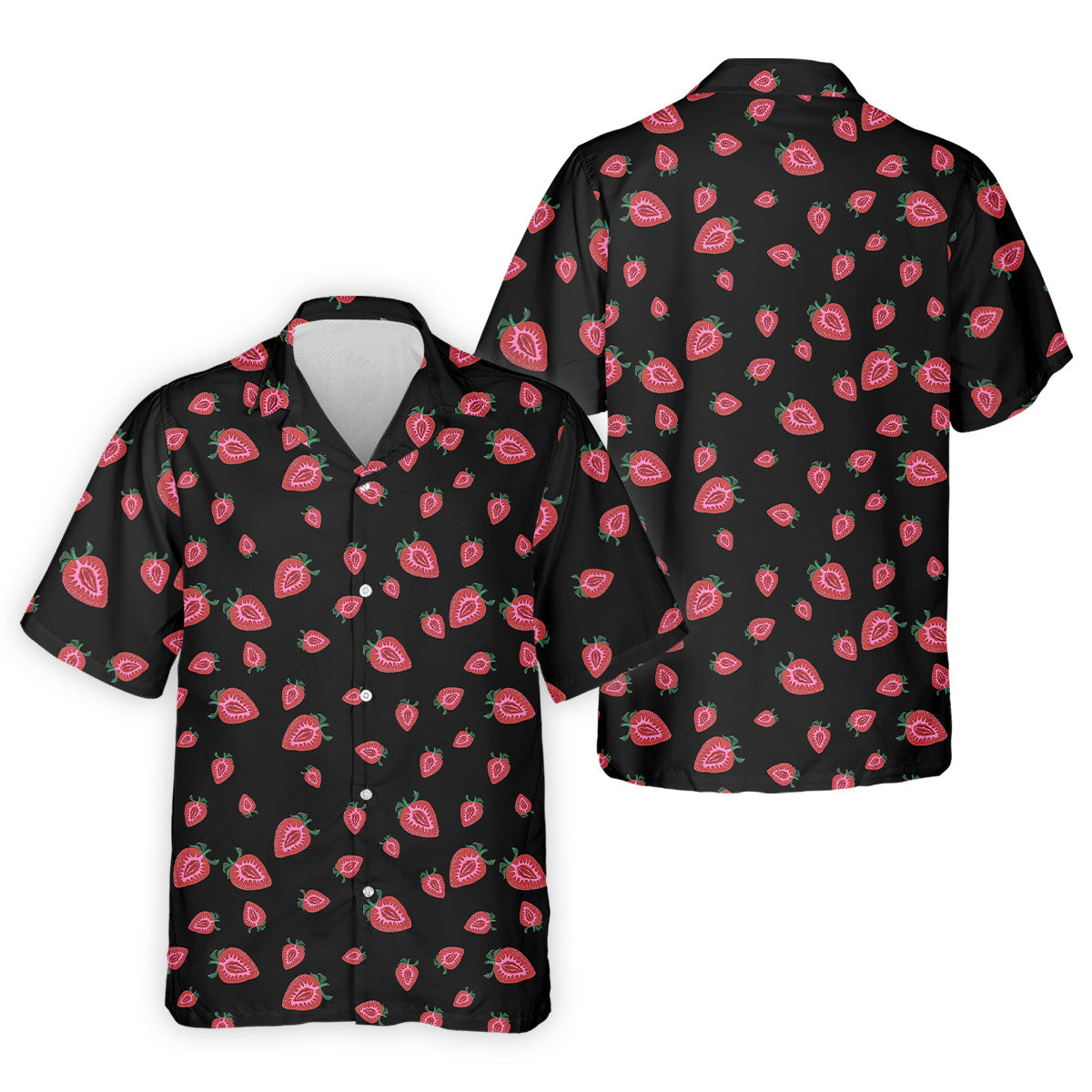 Strawberry Slice Black Golf Shirt, Men's Golf Shirt, Hawaiian Golf Shirt, Golf Shirts For Men