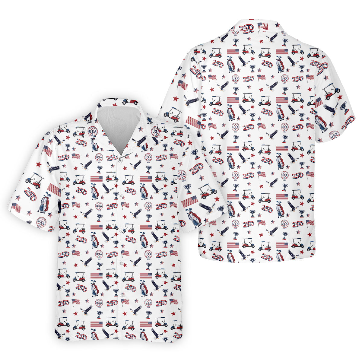 250 Years Golf Pattern Patriotic Golf Shirt, Golf Tops For Men, 4th Of July Golf Shirts For Men
