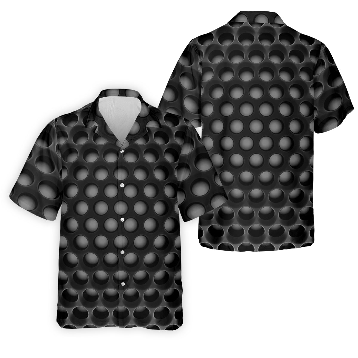 3D Effect Circular Pattern Black Golf Shirt, Cool Golf Outfit, Men's Funny Golf Shirts, Polo ShirtFor Men