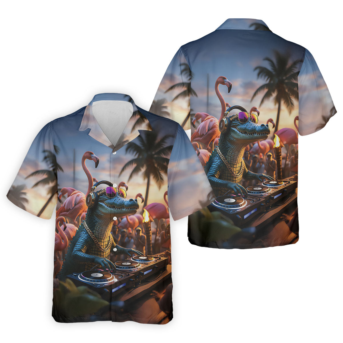 Funny Crocodile DJ Mardi Gras Festival Flamingo Golf Shirt, Polo ShirtFor Men, Golf Shirts For Men