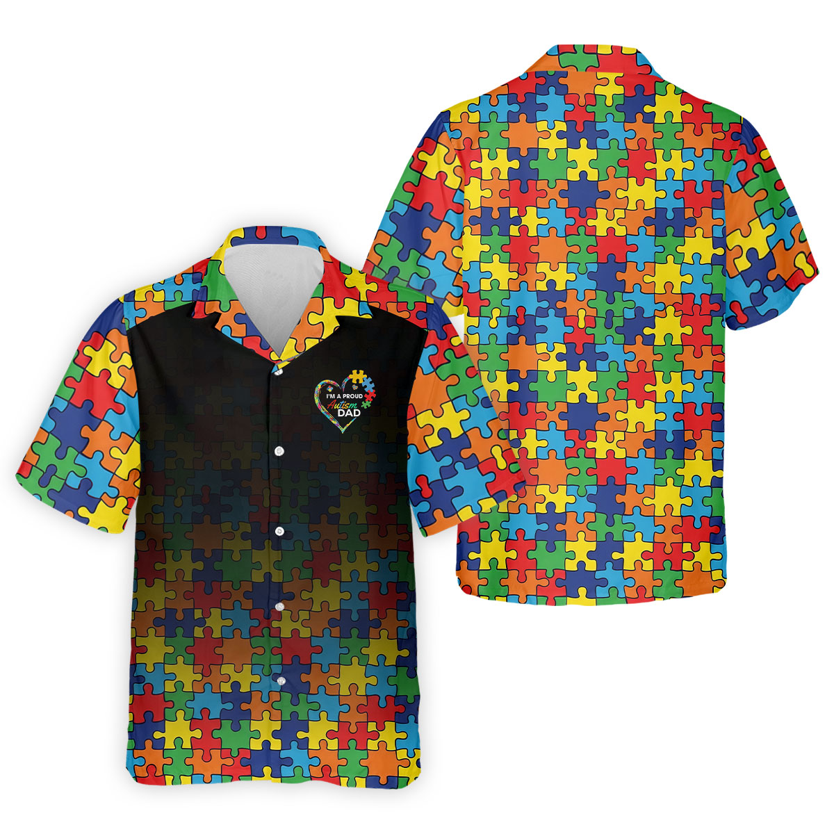 I'm A Proud Autism Dad Autism Awareness Puzzle Pattern Black Fade Golf Shirts For Men, Golf Gifts For Dad