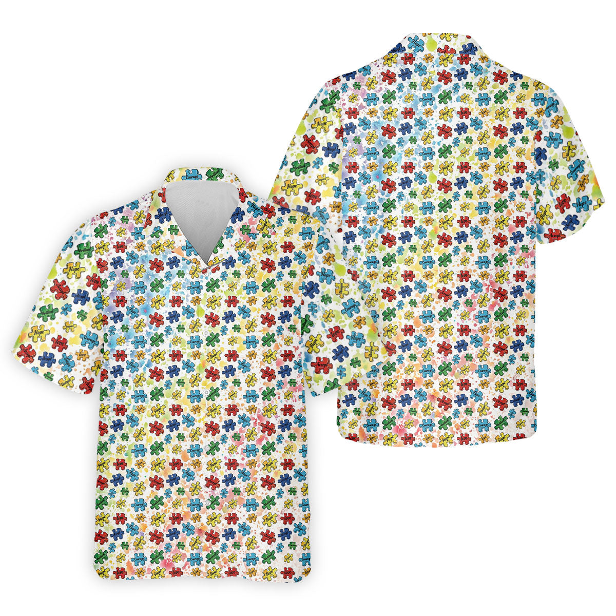 Autism Awareness Jigsaw Puzzle Pieces Rainbow Paint Splatter Men's Golf Shirt, Polo ShirtFor Men